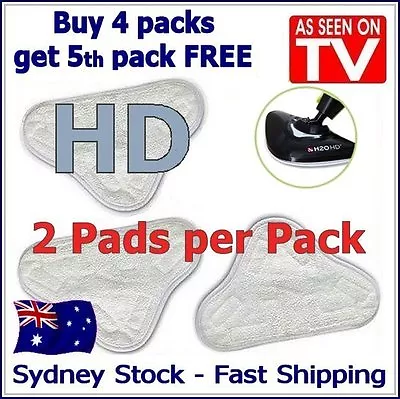 HD - 2X After-market H20 H2O StickOn White Steam Cleaning Mop HD Pads Microfibe • $15.45