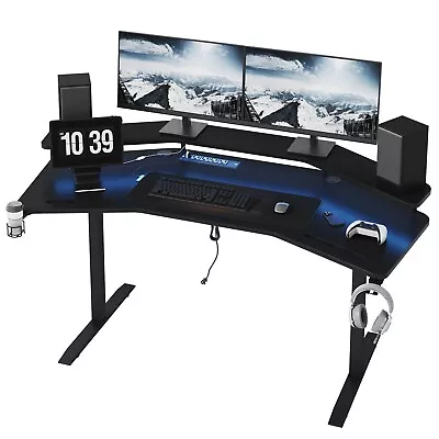 63 Inch Computer Gaming Table Desk Workstation Home Desk W/LED Strip & Outlets • $169.99