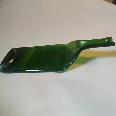 12  Green Glass Flattened/Melted Wine Bottle Spoon Rest Cheese Tray Hand Crafted • $12