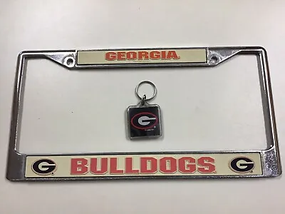 UGA GEORGIA BULLDOGS Chrome Metal License Plate / Tag Frame + Key Chain • $17.99