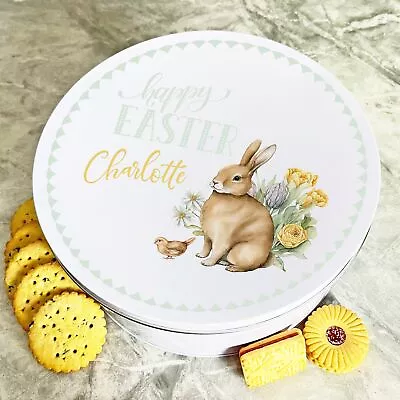 Vintage Style Easter Rabbit Round Personalised Gift Biscuit Sweets Treat Tin • £16.11