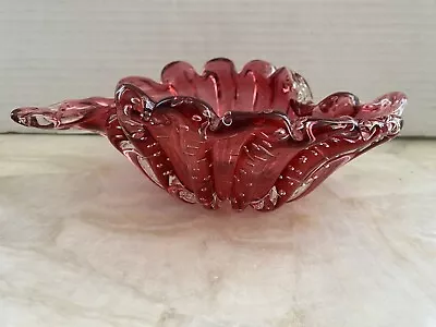 Vintage Murano? Bullicante Art Glass Bowl Candy Dish Bubble Cranberry Red • $34.99