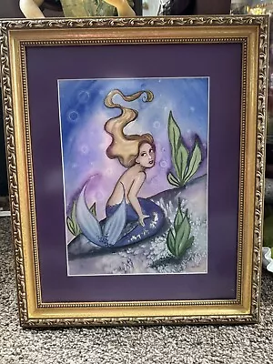 Framed  Sigh  Mermaid Original Watercolor By Camille Grimshaw W/COA (2006) • $74.95