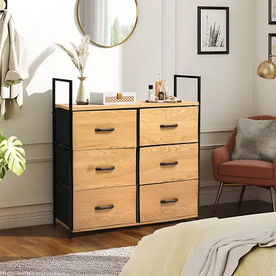 6 Drawer Chest Of Drawers Fabric Storage Cabinet Dresser Unit Bedroom Furniture • £48.95