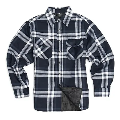 YAGO Men's Plaid Flannel Button Up Casual Shirt Jacket Navy/White J2 (S-5XL) • $45.99