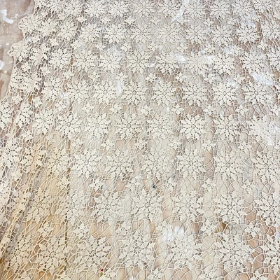 $42 • Buy Vintage Handmade Tablecloth Lace Rectangle Tan Beige Cotton Floral Boho Shabby