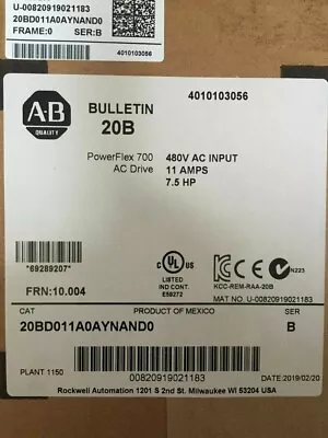 New Allen Bradley 20bd011a0aynanc0 3 Phase Powerflex 700 400-480v 5-7.5hp • $4548