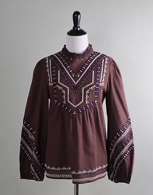 $19.99 • Buy ZARA Embroidered Bead Embellished Peasant Boho Ruffle Blouse Top Size XS