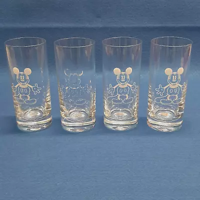 Disney Etched Mickey Mouse Clear Glass Tumblers 5.5  Tall Set Of 4 Drinking • $21.95