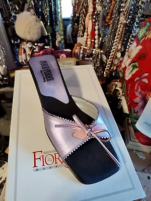 Pour Femme Italy Pike Purple Metalic Mules Slides Kitten Heels Sandals 38 M • $39.99