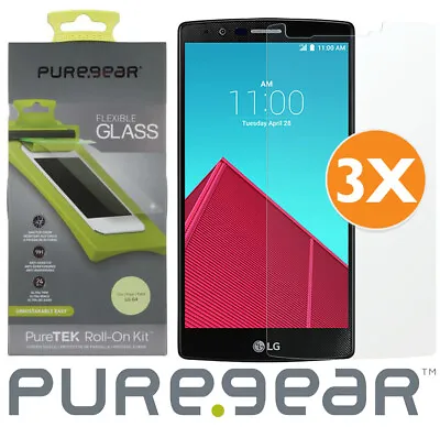 3-PACK PUREGEAR PURETEK FLEX GLASS SCREEN PROTECTOR With TRAY/ROLLER FOR LG G4 • £9.47