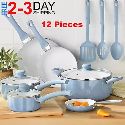 $46.99 • Buy Nonstick Cookware Set 12 Piece Kitchen Ceramic Pots And Pans With Lids Cooking