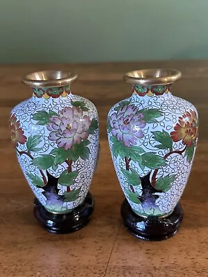 Vintage Chinese Collectible Miniature Vase With Stand Cloisonne Ware Set Of 2 • $74.99