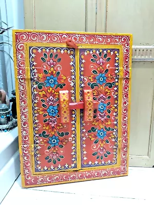 Antique Hand Painted Wooden Window Shutter Mirror From India • £134.95