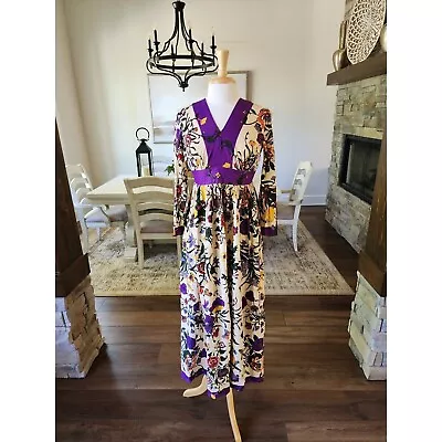 Vintage 70s Maxi Floral Boho Butterfly Dress Size Small • $65