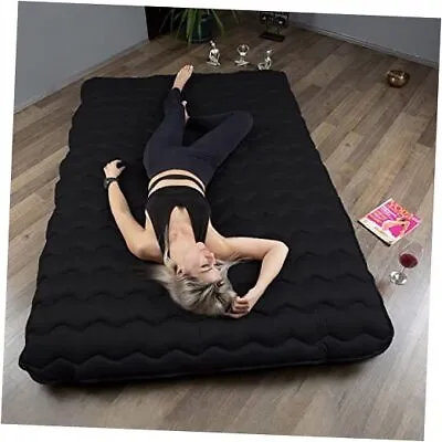Futon Mattress Japanese Floor Bed Portable Roll Up Extra Queen-Soft Black • £174.29