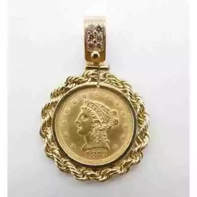 Liberty Head Quarter Eagle Coin With Rope Bezel Pendant 14k Yellow Gold Plated • $173.24