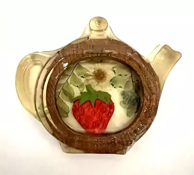 Vintage Lucite Tea Bag Holder Gamut Designs Teapot Shaped With Strawberry 3 X 4 • $12.99