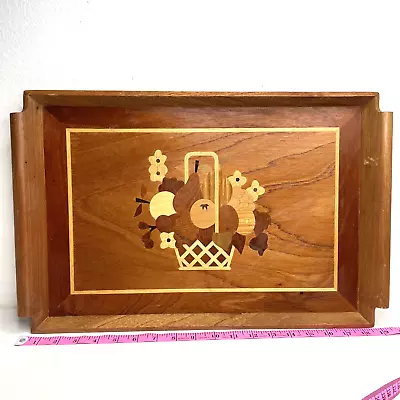 VTG Wood Inlay Serving Tray Marquetry Fruit Basket Design 20  X 13  Philippines • $22.60