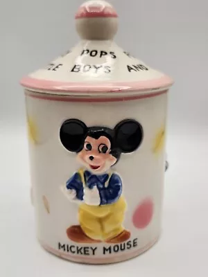 Rare 1961 Cookie Jar MICKEY MOUSE LOLLY POPS Donald Duck BRECHNER Pink Trim NICE • $52.50