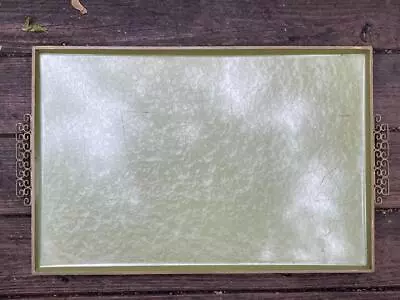 Mid Century Handmade Moire Glaze Kyes Serving Tray Green And Gold • $39.99