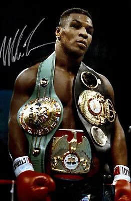 Mike Tyson Autographed Belts Champion Boxing Wall Painting Poster Print 36x24 • $23.59