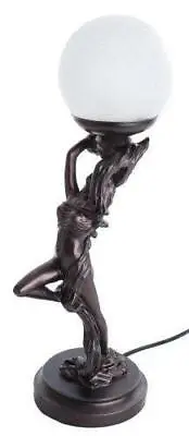 Art Deco Bronze Lighting Lady With Scarf 5'' Crackle Ball Shade Lamp New & Boxed • £86.95