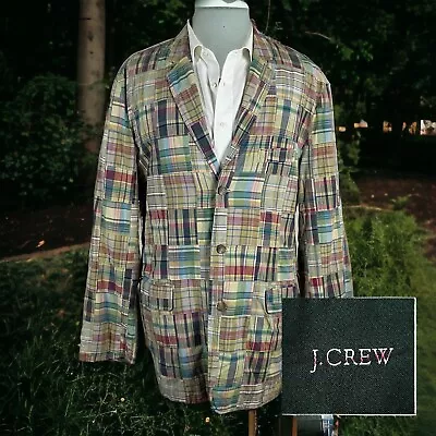 J Crew Blazer Mens XL Madras Multicolor Patchwork Plaid Unstructured Lightweight • $140