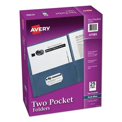 Avery 47985 11 X 8.5 40 Sht Cap 2-Pocket Folder - Dark Blue (25/Bx) New • $17.41