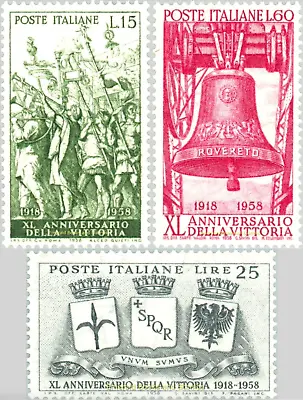 EBS Italy 1958 - 40th Anniversary Victory In World War 1 - Unif. 843-845 MNH** • $3