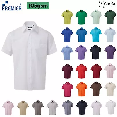 Premier Mens Short Sleeve Easy Care Poplin Shirt | Office Work Casual Business • £19.99