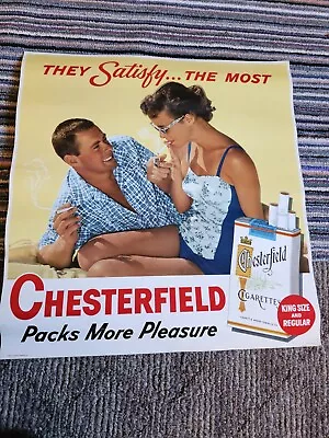 Vintage CHESTERFIELD Cigarettes Store Advertising Sign Lithograph Couple MCM • $147.95
