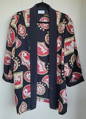 JAQUELINE EVE Vintage Black Print Jacket Kimono Size 14 • $59