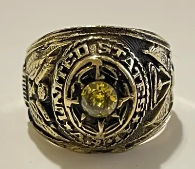 Vintage Ring UNITED STATES ARMY YELLOW Small Stone Vietnam War Era • $30.99