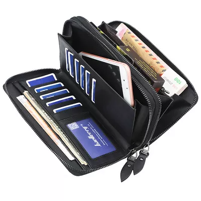 $13.93 • Buy Large Capacity Multi Card Wallet Long Leather Zipper Purse Phone Bag For Men US