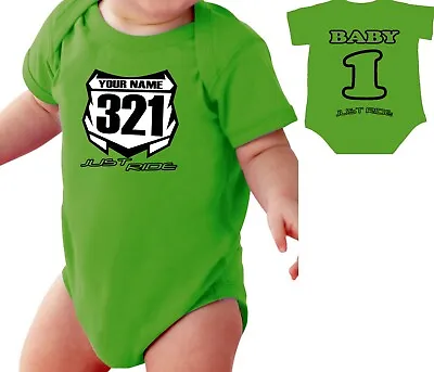 Motocross Baby Number Plate One Piece Shirt Infant Mx Just Ride Kawasaki Kx Lime • $18.99