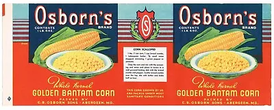 Original Vintage Tin Can Label 1930s Osborns Bantam Corn Aberdeen Maryland • $9.95