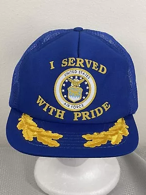 Vintage Air Force SnapBack Hat Cap Blue “I Served With Pride” Foam Mesh USA Made • $11.95