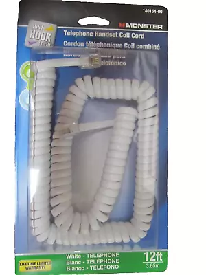 Monster 12' Foot White Telephone Handset Coil Curly Cord #140154-00 NEW • $4.59