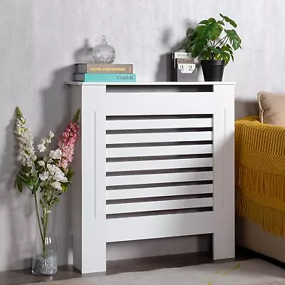 High Radiator Cover White Wood Cabinet Large Lamellar MDF Enclosure Grill Fence • £45.93