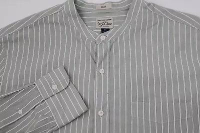 J Crew Shirt Mens Medium Slim Band Collar Secret Wash Striped Cotton Blend Green • $13.59