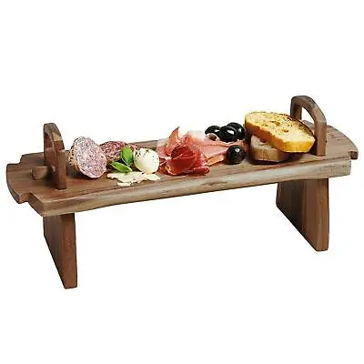  Acacia Wood Serving Platter Raised Serving Board Antipasti Cheese Desserts  • £13.19