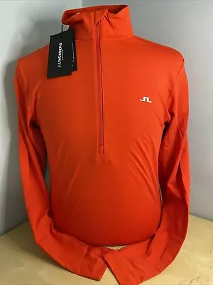 J. Lindeberg Men' Luke Half Zip Mid Layer AMJS07969 G135 Fiery Red NEW NWT • $79.99