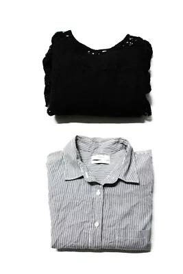 J Crew Zara Womens Striped Boy Shirt Lace Top Black Gray White 10 Medium Lot 2 • $2.99