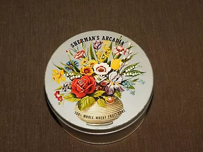 Vintage Kitchen 5 1/2  Wide Tin Can  *empty* Sherman's Arcadia  Wheat Fruit Cake • $34.99