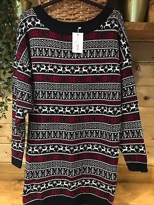 £18 • Buy IN THE STYLE- LADBABY MUM Navy Fairisle Christmas Knitted Jumper Dress - Size 14