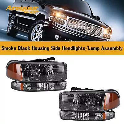 Smoke Black Housing Side Headlights/Lamp Assembly For GMC Sierra Yukon XL 99-06 • $45.71