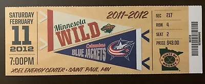 Minnesota Wild 2/11/2012 NHL Ticket Stub Vs Columbus Blue Jackets • $5.95