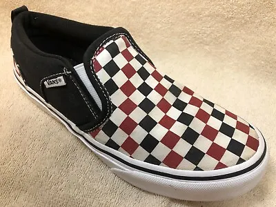 Vans Unisex Loafers Mens And Youth 3.5  Womens 5  Sneakers Black White Red Check • $34.99