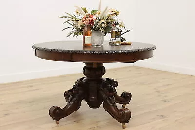 Black Forest Antique Oak Dining Hall Breakfast Table Lions #45984 • $3500